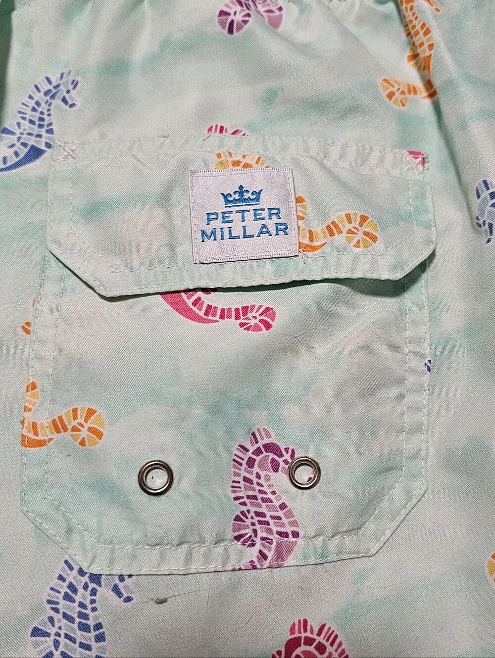 Peter Millar Seahorse 3 Pocket Drawstring Men's Swim Trunks Key Pocket Size XL